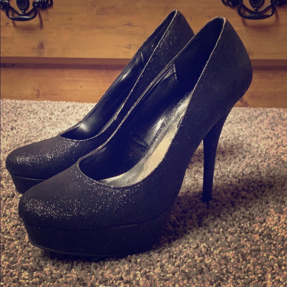 Black glitter high heels